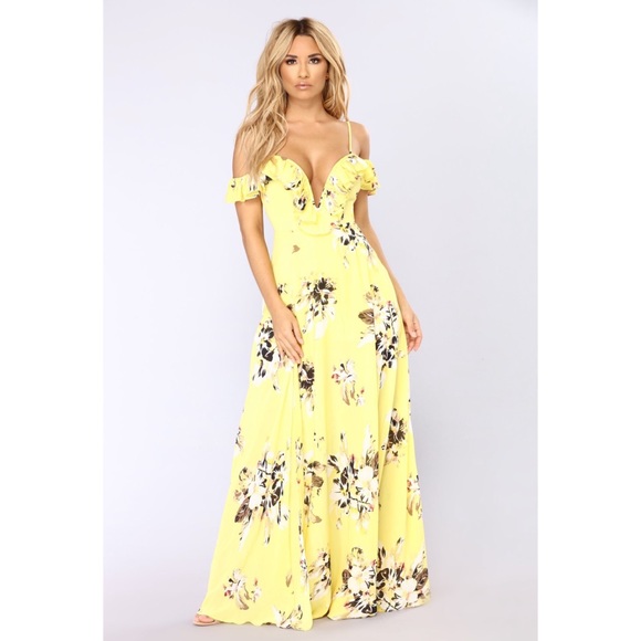 Fashion Nova Dresses Yellow Floral Maxi Dress Poshmark